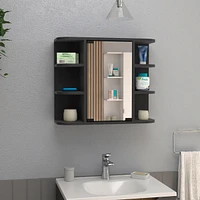 Roma Mirrored Medicine Cabinet, Six External Shelves, Three Interior Shelves, Black