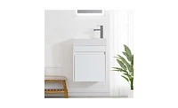 Slickblue 18'' Floating Wall-Mounted Bathroom Vanity with White Resin Sink & Soft-Close Door