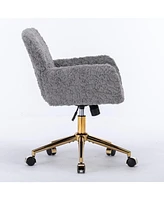 Slickblue Artificial Rabbit Hair Home Office Chair: Adjustable Swivel Desk Chair with Golden Metal Base - Stylish Vanity