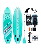 Aksport 10'6" Inflatable Sup All Around Stand Up Paddle Board Kit, Mint Green