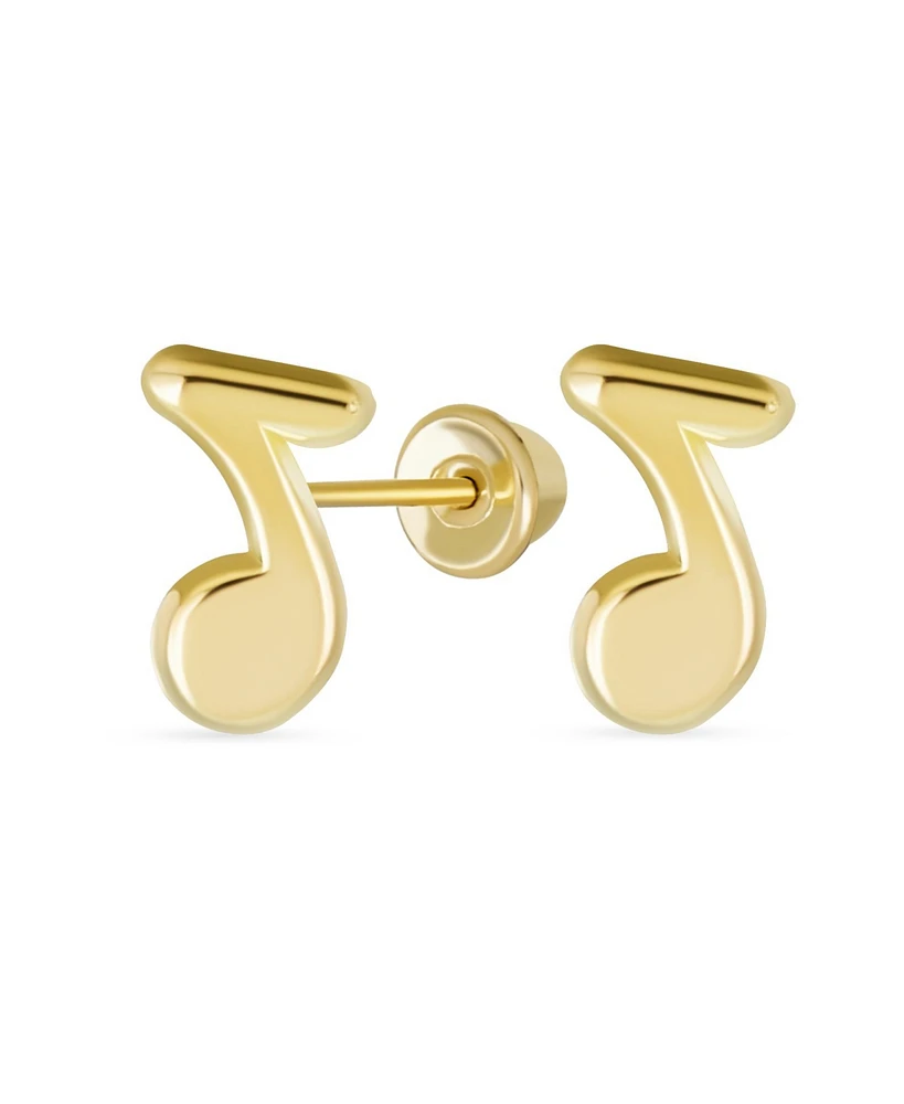 Bling Jewelry Tiny Dainty Entertainer Music Notes Stud Earrings For Musician Women Teacher Student 14K Yellow Gold Screw Back