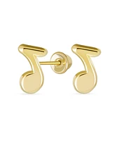 Bling Jewelry Tiny Dainty Entertainer Music Notes Stud Earrings For Musician Women Teacher Student 14K Yellow Gold Screw Back