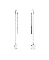 Bling Jewelry Engrave Initials Alphabet Minimalist Geometric Long Round Circle Chain Threader Earrings Stabilizing U Hook .925 Sterling Silver