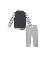 Andy & Evan Toddler Boys Toddler/Child White Plaid Buttondown w/Charcoal Sweater Vest Bowtie