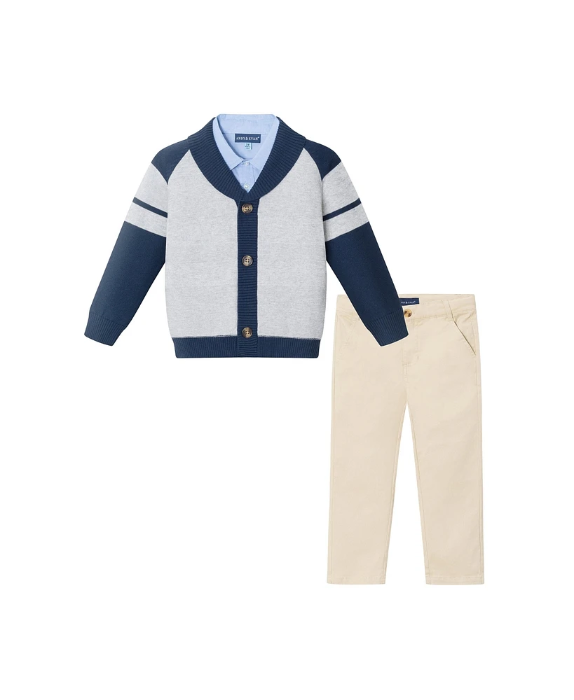 Andy & Evan Big Boys Toddler/Child Navy Grey Shawl Cardigan Pant Set