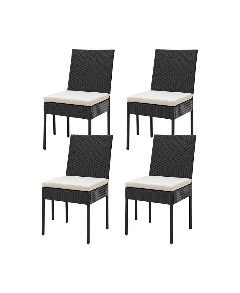 Gymax Pe Wicker Patio Chairs Set of Outdoor Dining Chairs w/ Cushions Off White