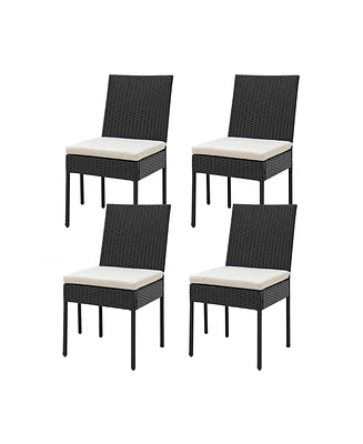 Gymax Pe Wicker Patio Chairs Set of Outdoor Dining Chairs w/ Cushions Off White