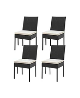 Gymax Pe Wicker Patio Chairs Set of Outdoor Dining Chairs w/ Cushions Off White
