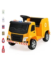 Gymax 12V Recycling Garbage Truck Electric Ride On Toy Remote w/Recycling Accessories Yellow