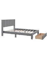 Slickblue Full Size Storage Bed Velvet Upholstered Platform Bed with a Big Drawer