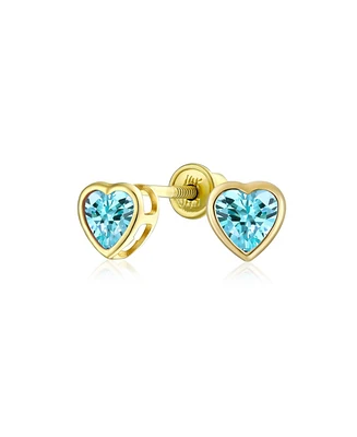 Bling Jewelry Romantic Tiny Delicate Cz Cubic Zirconia Yellow 14K Gold Heart Stud Earrings For Women Screw Back