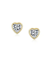 Bling Jewelry Tiny Cubic Zirconia Real Yellow 14K Gold Heart Stud Earrings