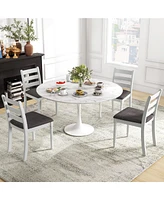 Gymax Wooden Dining Chair Set of 4 w/ Acacia Wood Legs Padded Cushion Ladder Back