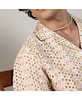 Men's Off-White & Tan Brown Embroidered Circular Shirt