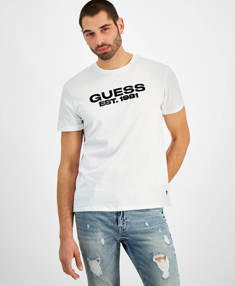 Guess Men's Relaxed-Fit Embossed Velvet Logo Graphic T-Shirt