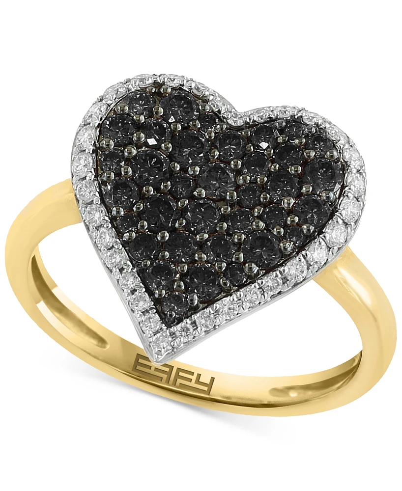 Effy Black Diamond (5/8 ct. t.w.) & White Diamond (1/4 ct. t.w.) Heart Halo Ring in 14k Gold