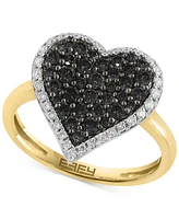 Effy Black Diamond (5/8 ct. t.w.) & White Diamond (1/4 ct. t.w.) Heart Halo Ring in 14k Gold