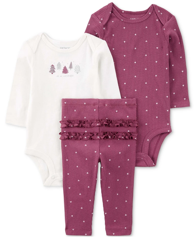 Carter's Baby Girls Heart Little Character Bodysuits & Pants, 3 Piece Set