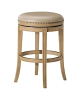 Maven Lane Alexander Backless Bar Stool, Weathered Oak Finish w/ Avanti Bone Leather