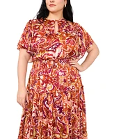 Msk Plus Printed Keyhole Smocked Maxi Dress