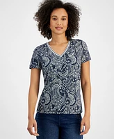 Nautica Jeans Women's Floral-Print V-Neck Short-Sleeve Top