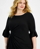 Connected Plus Size Ruffled Faux-Wrap Dress