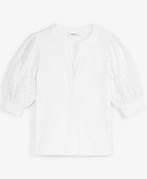 On 34th Women's Eyelet Puff Sleeve Henley Top, Created for Macy's