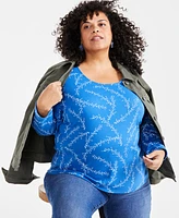 Style & Co Plus Printed Long-Sleeve Top, Created for Macy's