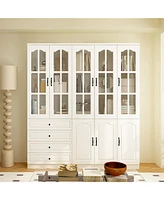 Famapy 13-Shelf Bookcase with Glass Doors, 4-Drawers, Adjustable Shelves