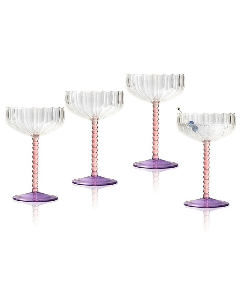 Qualia Glass Mardi Gras Coupes, Set of 4