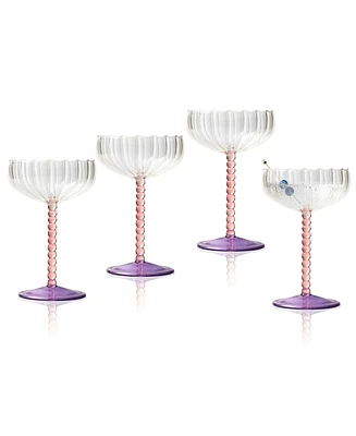 Qualia Glass Mardi Gras Coupes, Set of 4