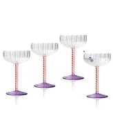 Qualia Glass Mardi Gras Coupes, Set of 4