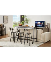 Long Bar Table Set with 3 Pu Leather Upholstered Stools for Stylish Dining