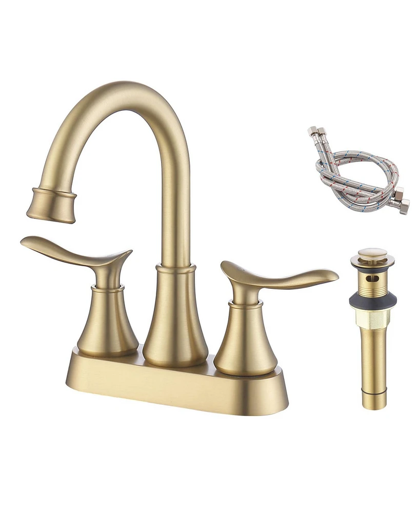 Slickblue 2-Handle 4-Inch Brushed Gold Bathroom Faucet Elegant and Stylish Design