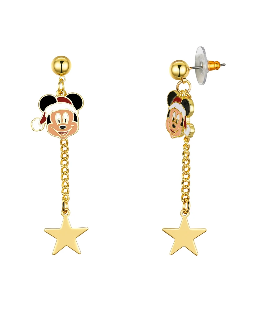 Disney Gold Mickey Mouse Santa Hat and Star Stud Drop Earrings