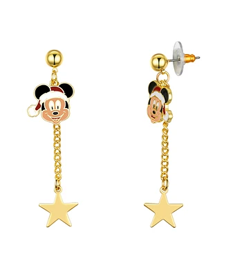 Disney Gold Micky Mouse Bow and Wreath Stud Drop Earrings