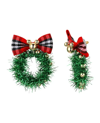 Disney Gold Micky Mouse Bow and Wreath Stud Drop Earrings