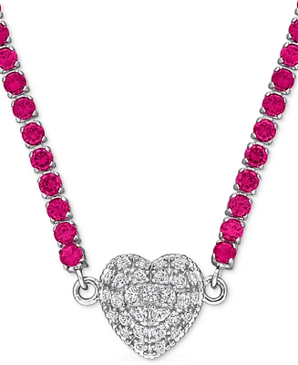 Lab-Created Ruby (13 ct. t.w.) & Lab Created White Sapphire (1-1/4 ct. t.w.) Heart 17" Pendant Necklace in Sterling Silver