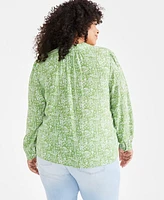 Style & Co Plus Printed Button-Front Blouse