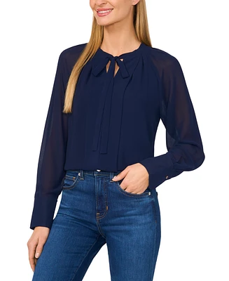 CeCe Women's Pleated Tie-Neck Blouse