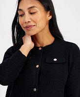 Ak Anne Klein Petite Pocket Button-Front Cardigan