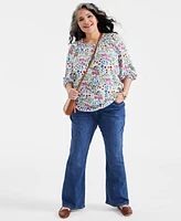 Style & Co Plus Printed Blouson-Sleeve Blouse