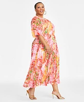 I.n.c. International Concepts Plus Printed Pleated Maxi Dress, Exclusively at Macy's