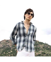 Men's Navy Blue & Ivory White Ombre Buffalo Check Shirt