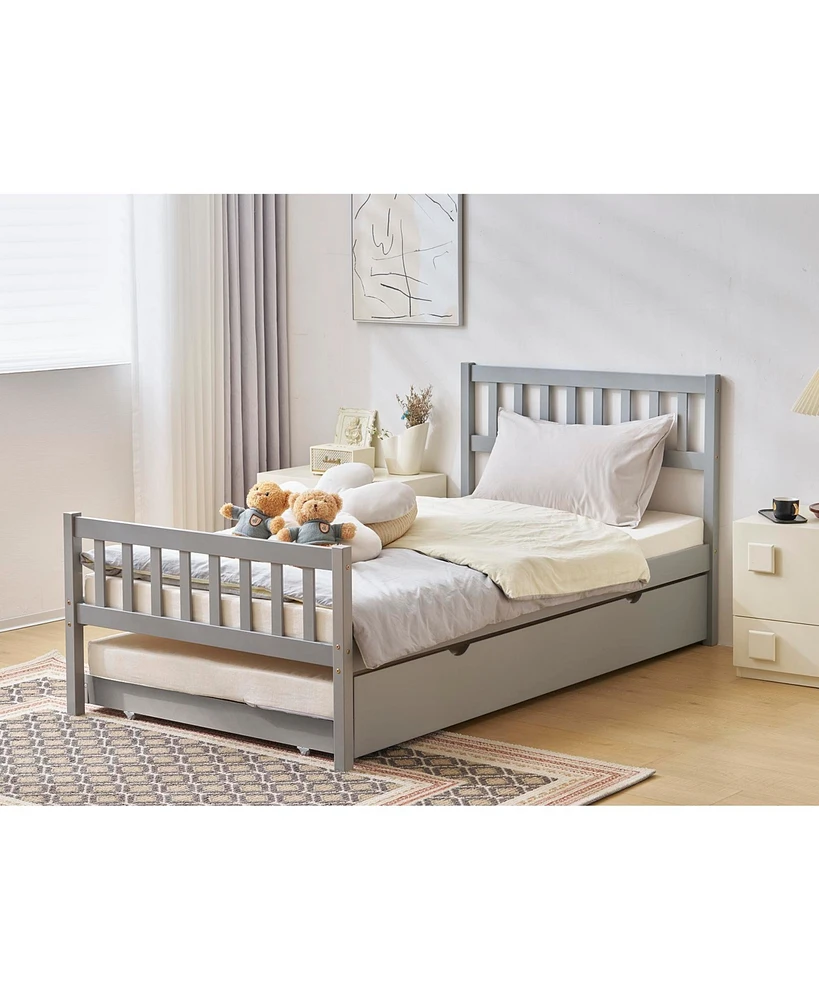 Slickblue Twin Size Wooden Bunk Bed with Pull-Out Trundle