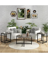 Gymax Round Nesting Table Set of 3 Coffee Table w/ 2 End Tables Sturdy Metal Frame