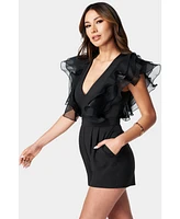 Bebe Women's Organza Ruffle Romper