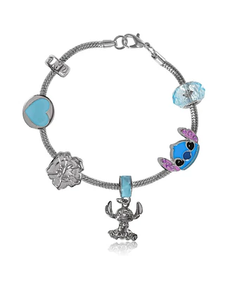 Disney Stitch Fashion 7" Charm Bracelet with Blue and Silver Tone Enamel Beads