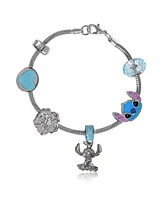 Disney Stitch Fashion 7" Charm Bracelet with Blue and Silver Tone Enamel Beads