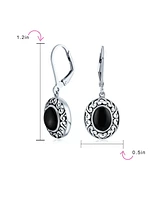 Bling Jewelry Simple Western Style 3.2CT Dyed Black Onyx Dome Oval Bezel Set Lever Back Dangle Earrings For Women .925 Sterling Silver